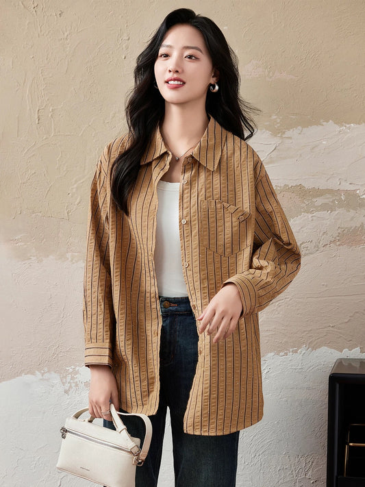 Yipinle Slightly Fat Large Size Women's Casual Hot Diamond Striped Shirt Women's Early Autumn 2024 New European Loose Top