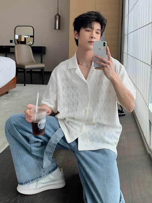 Hualun summer breathable handsome shirt boys short-sleeved high-end Cuban collar shirt summer casual couple shirt