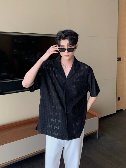 Hualun summer breathable handsome shirt boys short-sleeved high-end Cuban collar shirt summer casual couple shirt