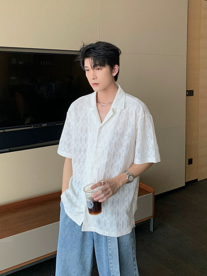 Hualun summer breathable handsome shirt boys short-sleeved high-end Cuban collar shirt summer casual couple shirt