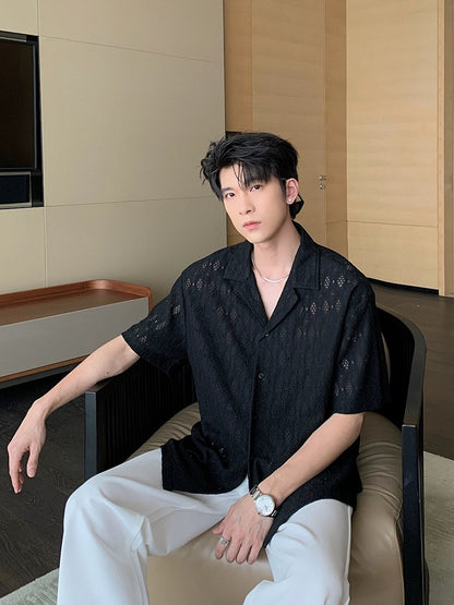 Hualun summer breathable handsome shirt boys short-sleeved high-end Cuban collar shirt summer casual couple shirt
