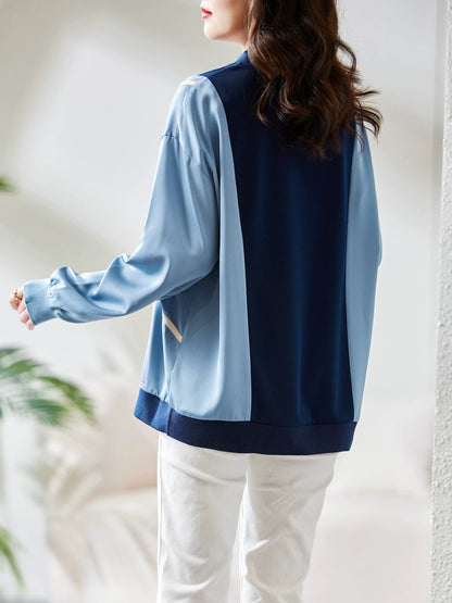 V-neck fake two-piece shirt for women spring 2024 new European style loose fashionable and chic shirt design top