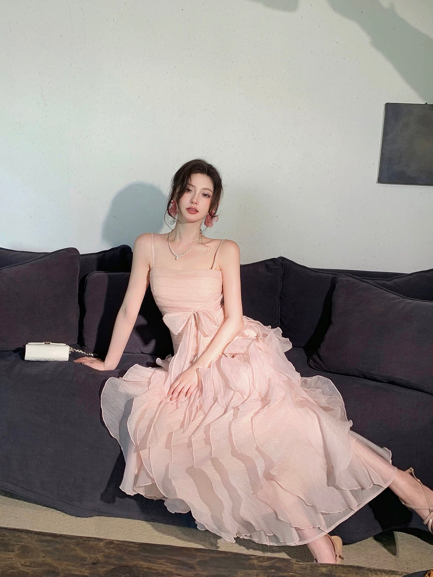 Good Job! 【Fragrance of Flowers in the Breeze】French-style Pink Sleeveless Strapless Dress, Strapless Vacation Birthday Gown
