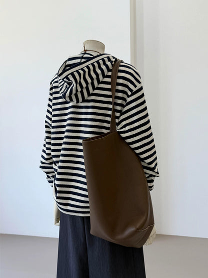 CHAO-level recommendation! Top autumn outfit~Korean navy blue striped half-zip casual lazy hoodie for women