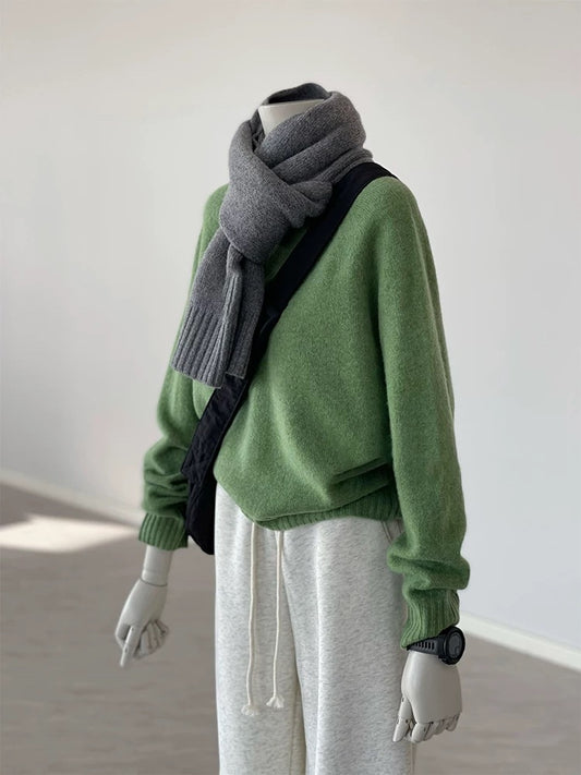CHAO-level recommendation! This green is super popular~ Korean green soft waxy wool blend round neck knitted sweater for women