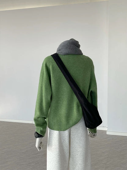 CHAO-level recommendation! This green is super popular~ Korean green soft waxy wool blend round neck knitted sweater for women