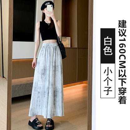 Tie-dyed Yamamoto skirt pants women's summer thin 2025 new small high waist loose casual ink ice silk wide leg pants