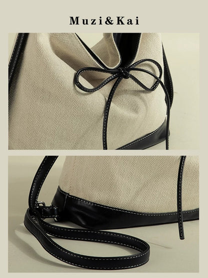 MuziKai large capacity tote bag female 2025 new bow fashion stitching texture multifunctional backpack