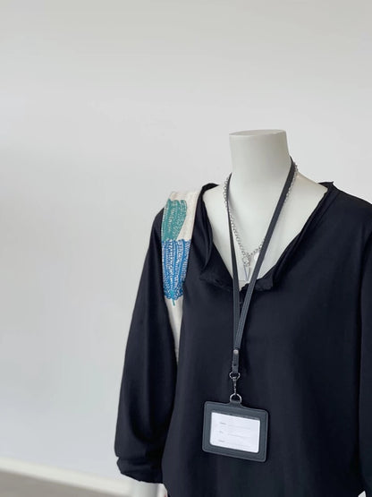 CHAO-level recommendation! Korean black v-neck long-sleeved shirt 2025 autumn inner fashionable casual versatile top