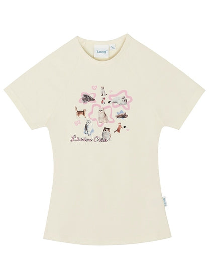 LK STORE LKOD2023 Women's Cat Print Slim Casual American Tight Bottoming Shirt Short Sleeve Hot Girl