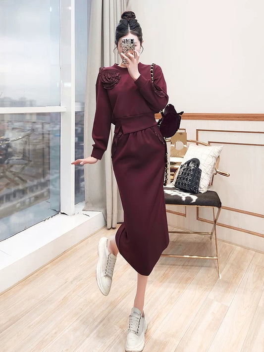 Sweatshirt suit for women autumn and winter 2024 new two-piece set of fashionable tops and skirts Western style European fashion trendy suit