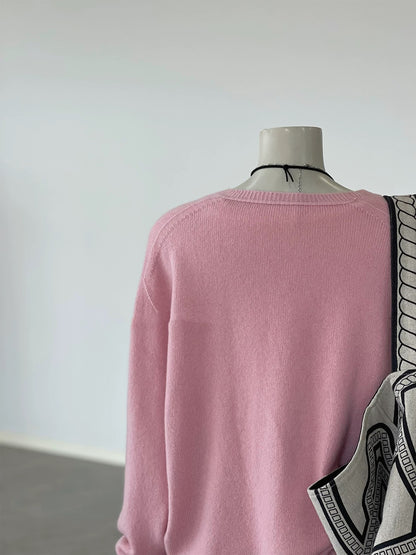 CHAO-level recommendation! Winter outfit ~ Korean pink soft and glutinous drop shoulder sleeve design lazy and loose knit sweater