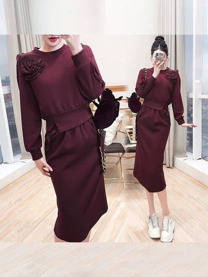 Sweatshirt suit for women autumn and winter 2024 new two-piece set of fashionable tops and skirts Western style European fashion trendy suit