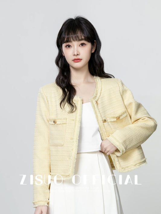 French-style round neck-inspired cardigan for women, 2026 spring and autumn new design with tassel trim, short style.