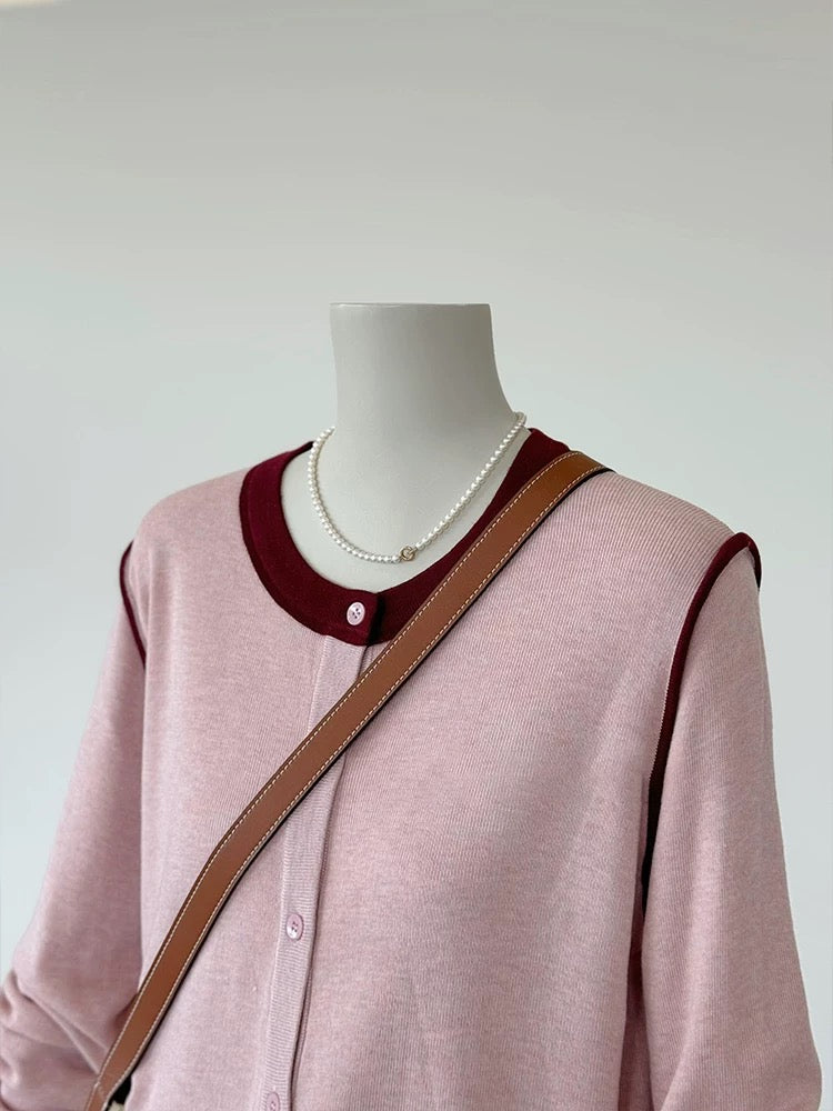 CHAO-level recommendation! Really eye-catching ~ Korean style collar and shoulder contrast design soft and glutinous knitted cardigan sweater