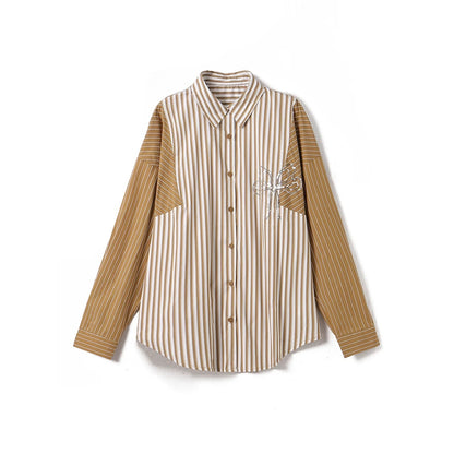 Yipinle slightly fat plus size women's casual sequin striped splicing shirt women's early autumn new long-sleeved loose top