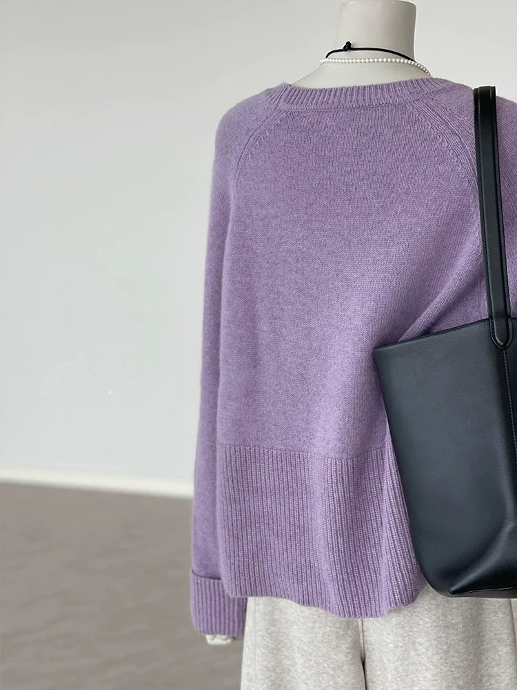 CHAO-level recommendation! Full of lazy feeling ~ Purple glutinous wool knit sweater for women with rolled sleeve design