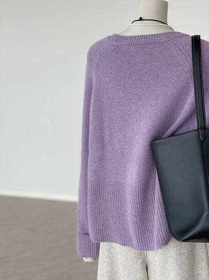 CHAO-level recommendation! Full of lazy feeling ~ Purple glutinous wool knit sweater for women with rolled sleeve design