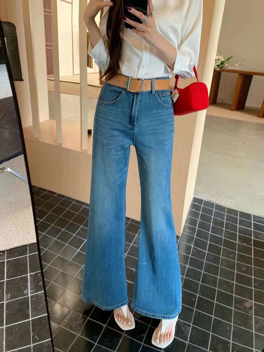 Nobody Spring Korean Style High-Waisted Slimming Straight-Leg Flare Jeans - High-waisted, Versatile, Stretch, Not Clingy, Slightly Flare Denim Jeans