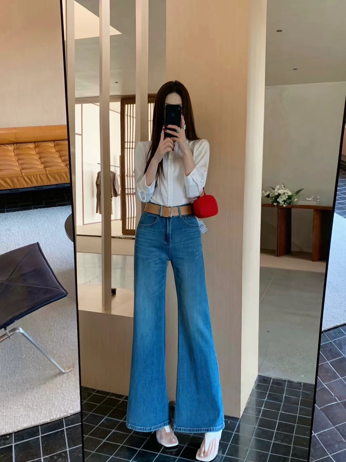 Nobody Spring Korean Style High-Waisted Slimming Straight-Leg Flare Jeans - High-waisted, Versatile, Stretch, Not Clingy, Slightly Flare Denim Jeans