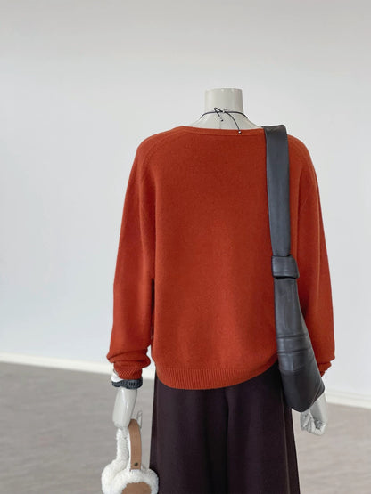CHAO-level recommendation! It really makes you look whiter~ Orange-red V-neck slimming soft and lazy layered knitted sweater for women