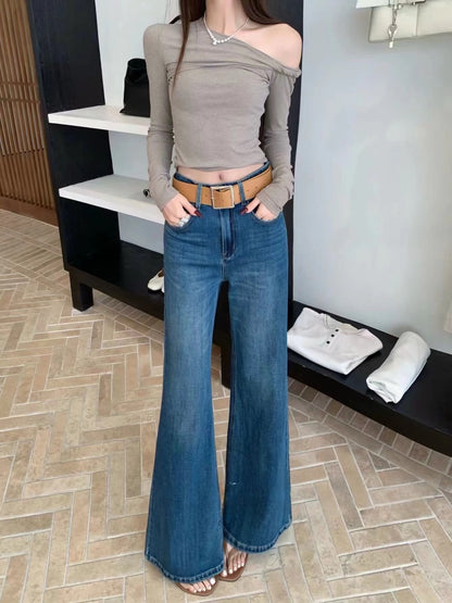 Nobody Spring Korean Style High-Waisted Slimming Straight-Leg Flare Jeans - High-waisted, Versatile, Stretch, Not Clingy, Slightly Flare Denim Jeans