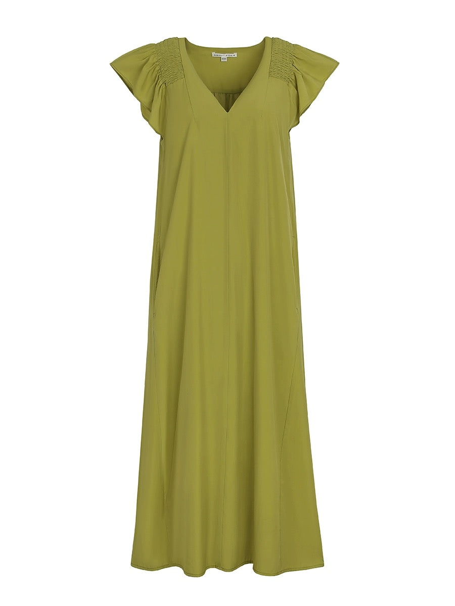 Xia Shiwen Lianlian Tea Garden V-neck loose dress women's summer simple and elegant gentle and chic white skirt