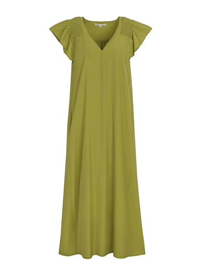 Xia Shiwen Lianlian Tea Garden V-neck loose dress women's summer simple and elegant gentle and chic white skirt