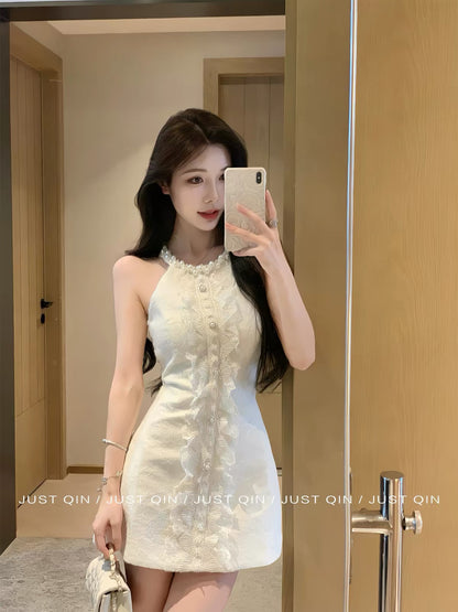 JustQin "Sassy Heiress" 2026 New Collection: Sleeveless, Short, Intricately Detailed Dress – Waist-Cinching & Slimming Fit