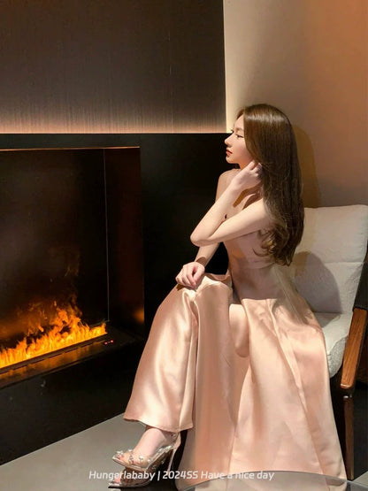 Hungerlababy/23AW This year’s popular trend is beautiful French style gentle pink suspender dress for women