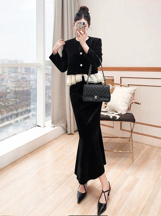 Celebrity Temperament Suit Women's 2025 New Autumn and Winter Clothes Two-piece Hip Skirt High-end Elegant Outfit Suit