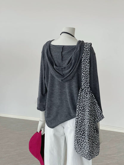 CHAO-level recommendation! Autumn breeze ~ Korean style gray single-breasted soft and lazy casual layered hooded sweater
