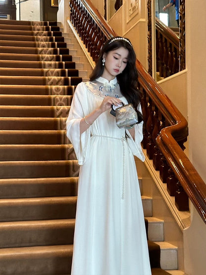 New Chinese style national style EIA Yiyao [Snow Hibiscus] retro relaxed long-sleeved dress women's autumn temperament long dress
