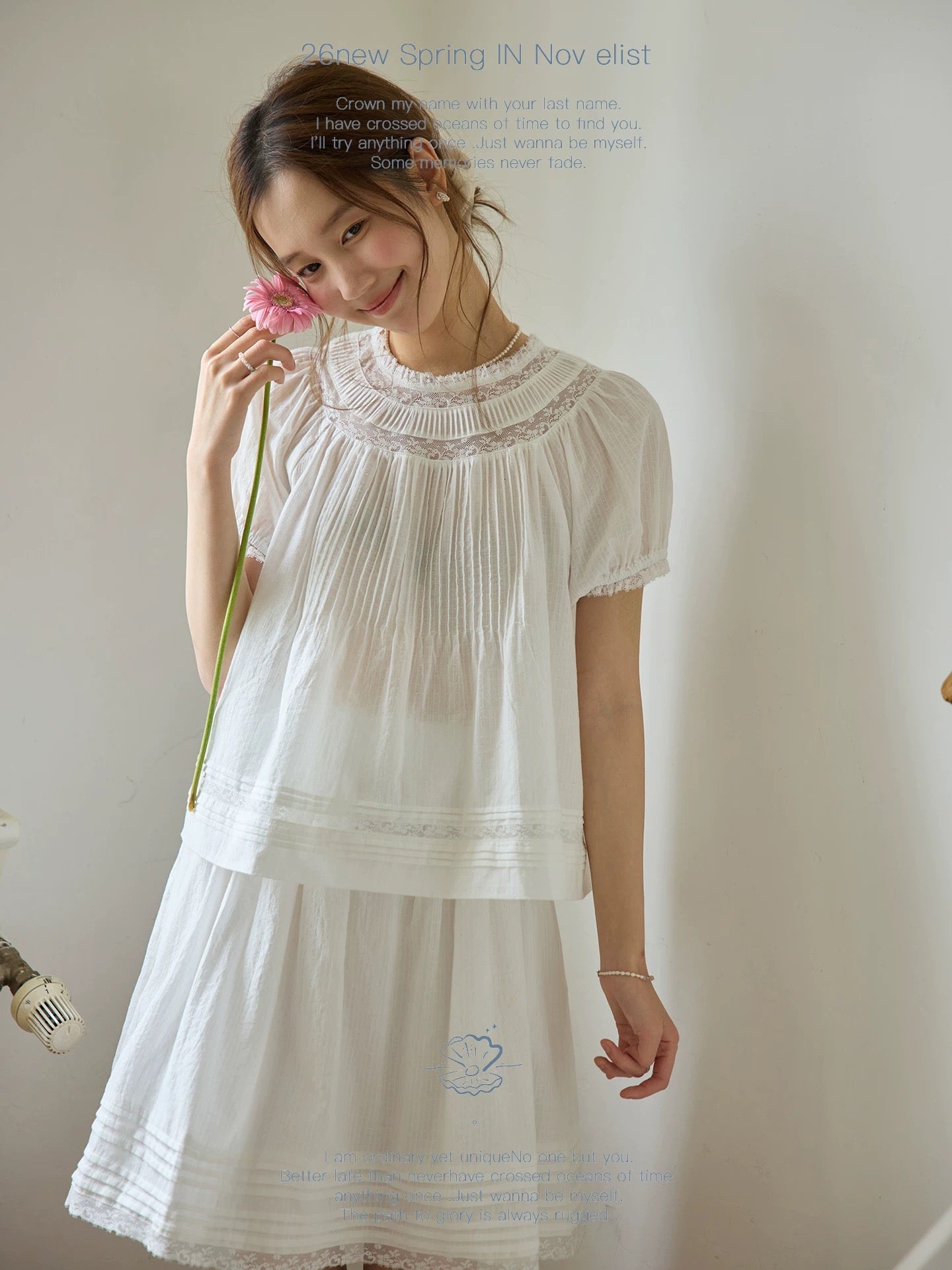 Nov elist - Lace Trim Patchwork Tucker Dress Two-Piece Summer White Set