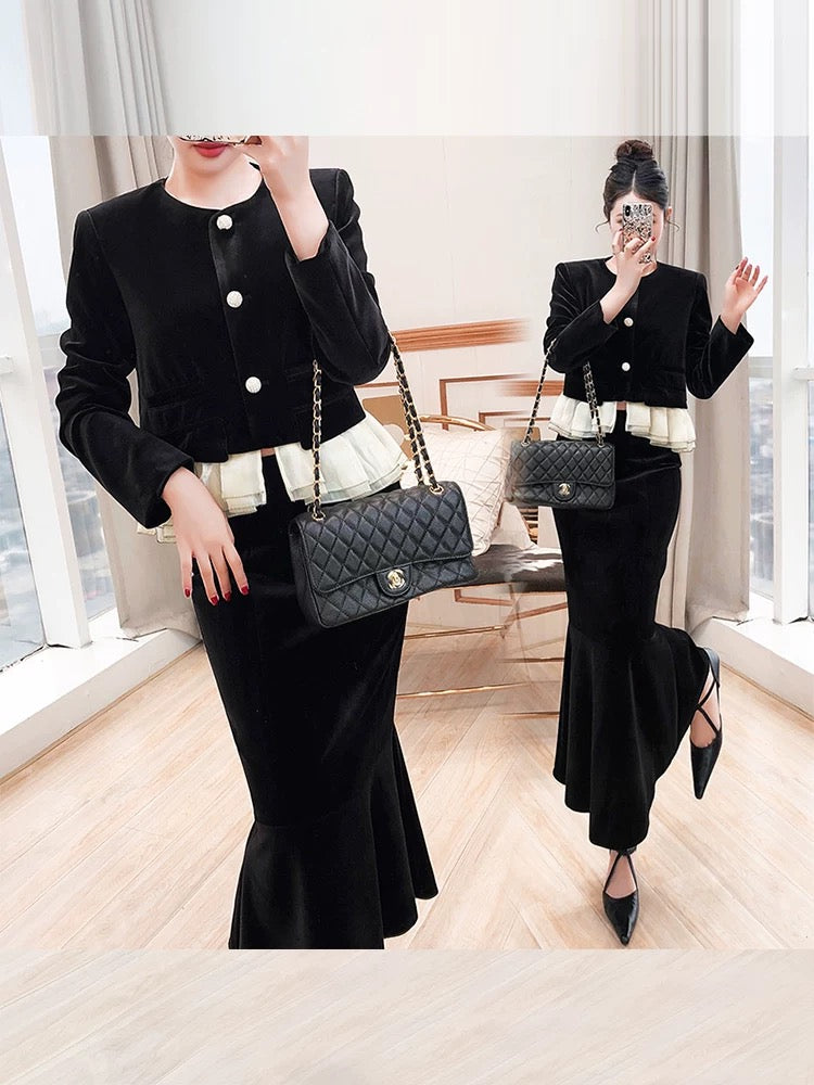 Celebrity Temperament Suit Women's 2025 New Autumn and Winter Clothes Two-piece Hip Skirt High-end Elegant Outfit Suit