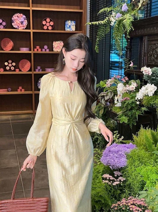 New Chinese style national style EIA Yiyao [beginning of autumn] old money style elegant dress for women in early autumn, gentle and slimming long skirt