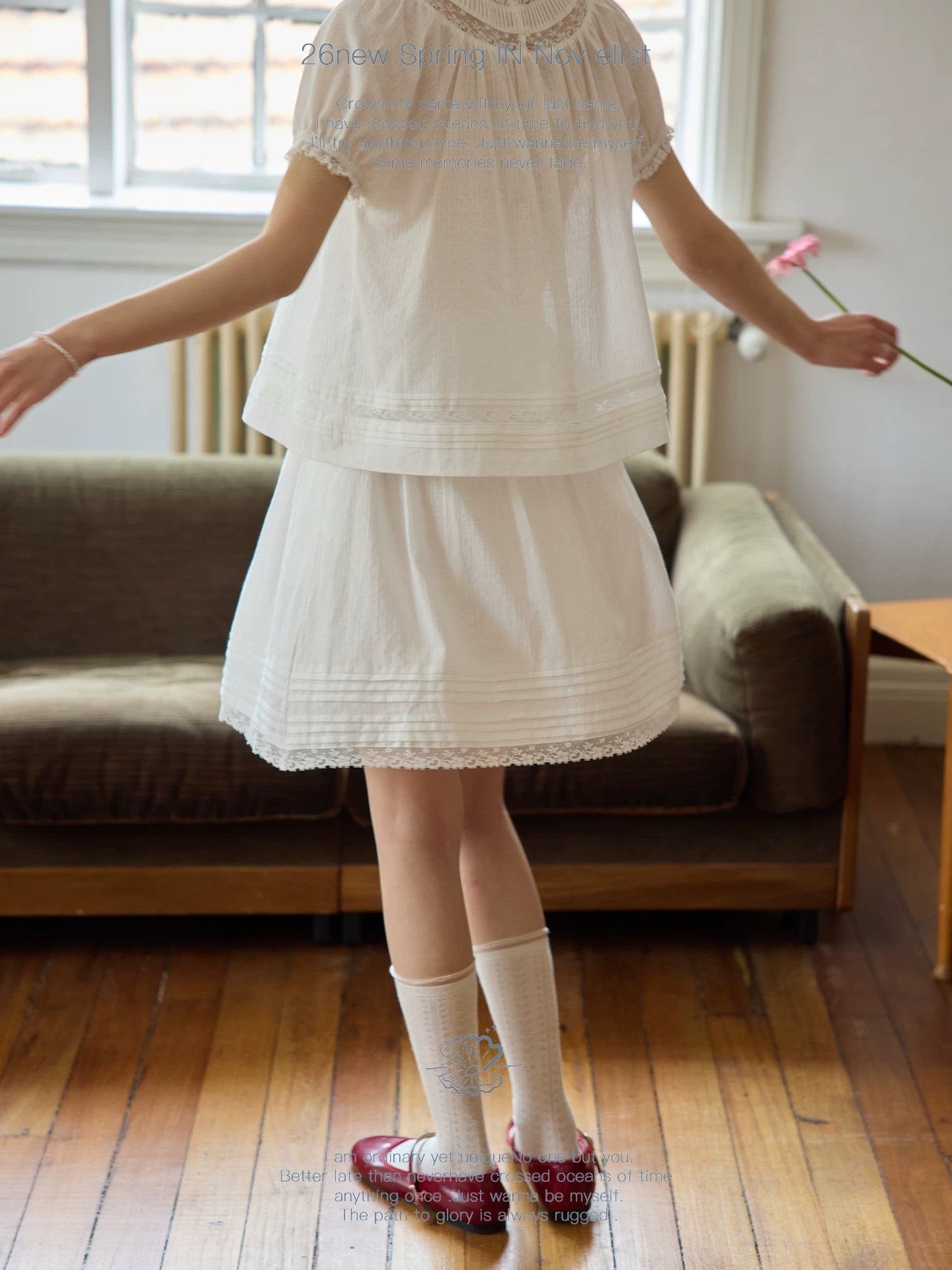 Nov elist - Lace Trim Patchwork Tucker Dress Two-Piece Summer White Set