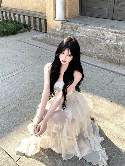 Hungerlababy/24SS Chic and beautiful temperament tube top halter dress skirt fairy super fairy style