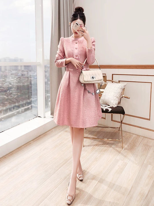 Pink skirt women's 2025 new autumn and winter mid-length dress socialite high-end goddess Fan Xiaoxiang style dress