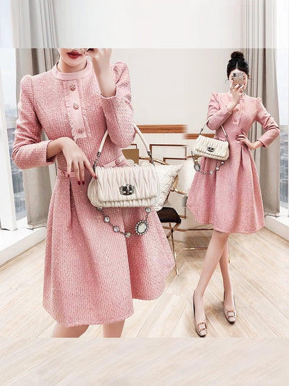 Pink skirt women's 2025 new autumn and winter mid-length dress socialite high-end goddess Fan Xiaoxiang style dress
