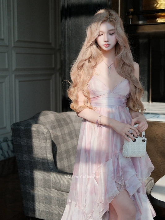 MMiko "Rose Mist Muse" suspender elegant irregular multi-layered skirt beach skirt 2024 birthday dress
