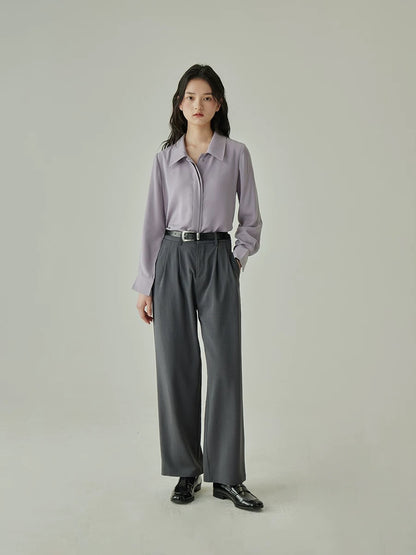 Yakejia misty purple shirt for women lazy style back split design niche wide placket long-sleeved shirt for women spring and autumn