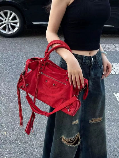 Niche design large-capacity shoulder bag 2024 autumn and winter new trendy portable commuter bag second-hand motorcycle hottie bag