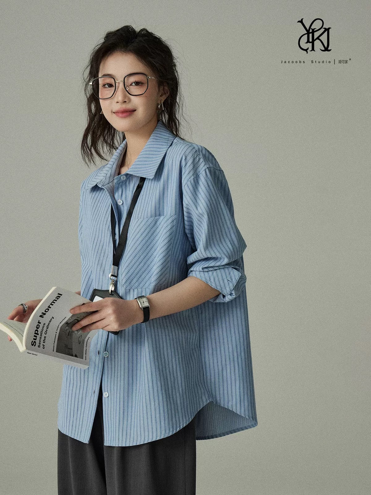 Yakejia classic timeless 2.0 blue striped shirt women's spring and autumn professional commuting layered long-sleeved shirt