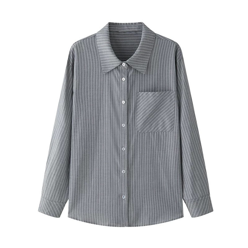Yakejia classic timeless 2.0 blue striped shirt women's spring and autumn professional commuting layered long-sleeved shirt