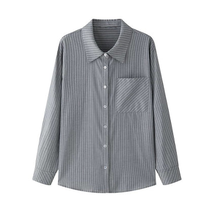 Yakejia classic timeless 2.0 blue striped shirt women's spring and autumn professional commuting layered long-sleeved shirt