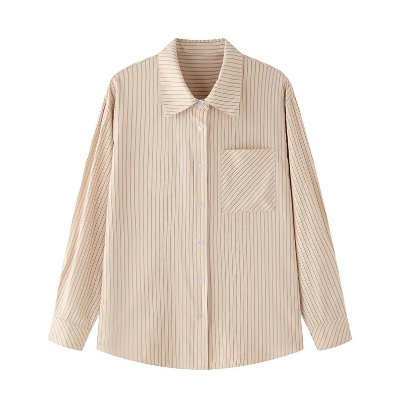 Yakejia classic timeless 2.0 blue striped shirt women's spring and autumn professional commuting layered long-sleeved shirt