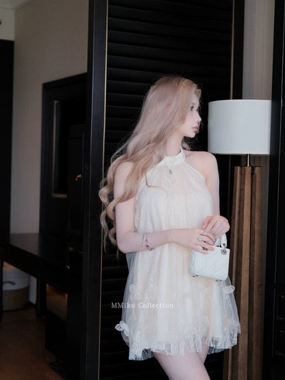 MMiko "White Tea Cloud Butterfly" Fairy Skirt Fashionable Vacation Halter Loose and Slimming Meat-covering Three-dimensional Butterfly