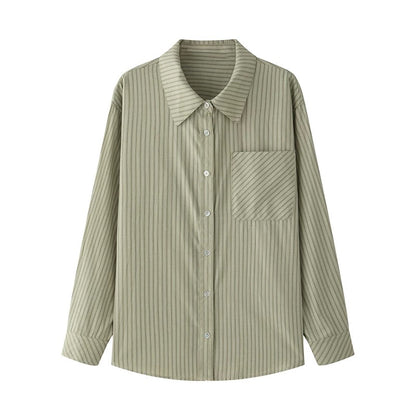 Yakejia classic timeless 2.0 blue striped shirt women's spring and autumn professional commuting layered long-sleeved shirt