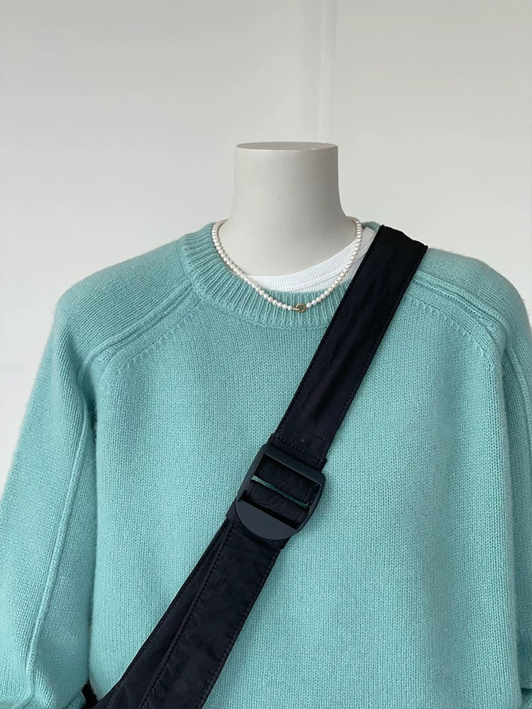CHAO-level recommendation! Irresistible~ Korean lake blue green loose sweater female line design knitted sweater female